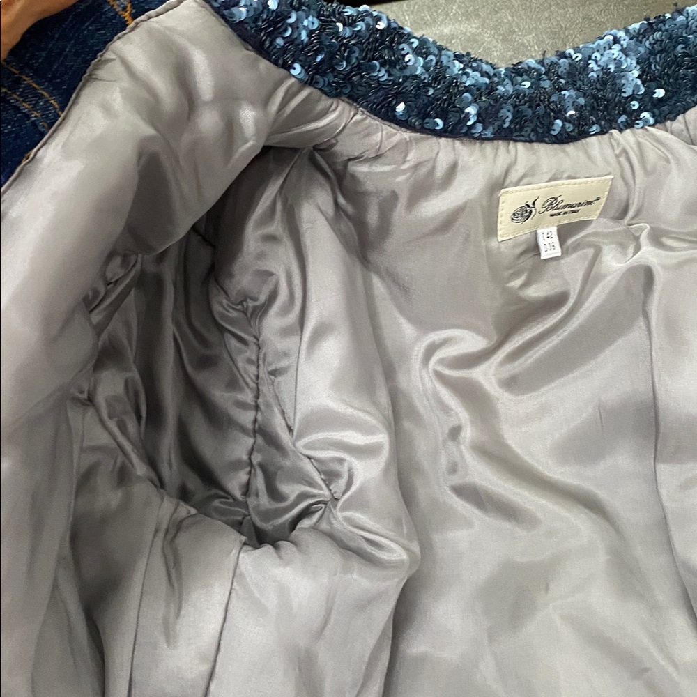 Blumarine Denim Jacket with Sequin Collar Embroidery on back Size small - Picture 13 of 15